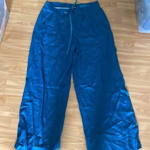 Teal wide leg high waisted viscose pinstriped pants